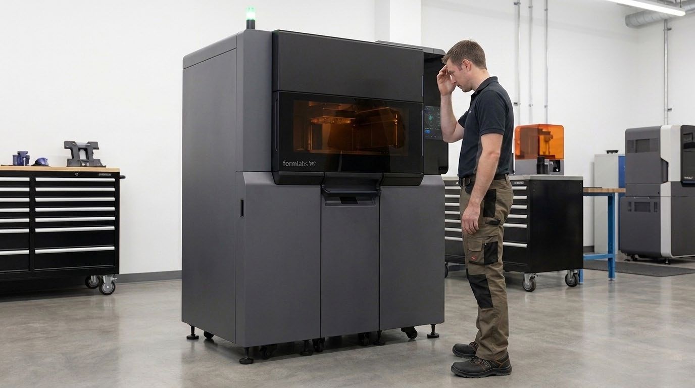 Techniker steht ratlos vor einer Industriemaschine
